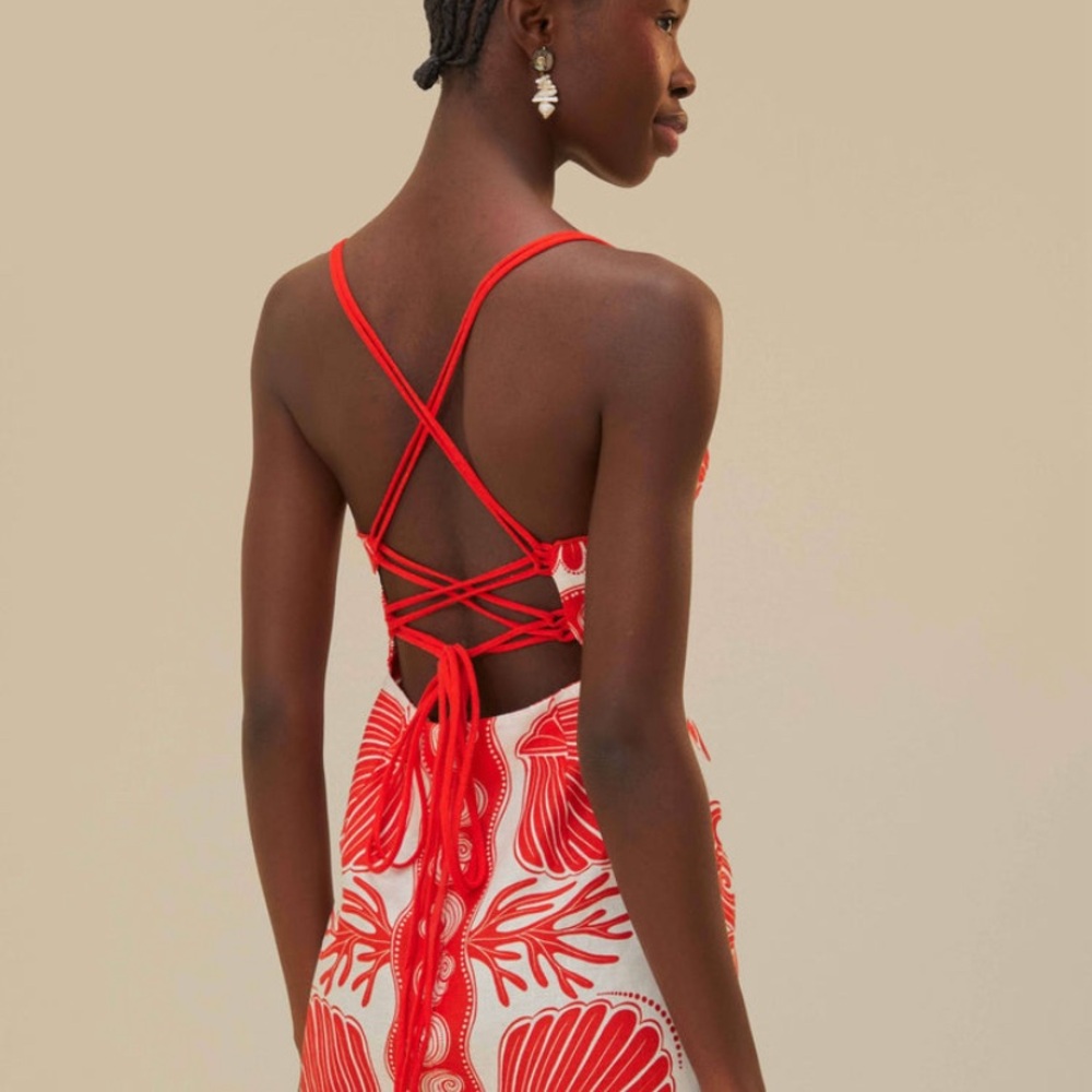 Farm Rio NWT Red and White Patterned Dress - Picture 3 of 9